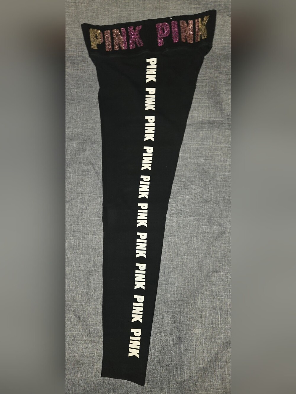PINK Victoria's Secret Black Leggings with Glitter Logo - Picture 2 of 8